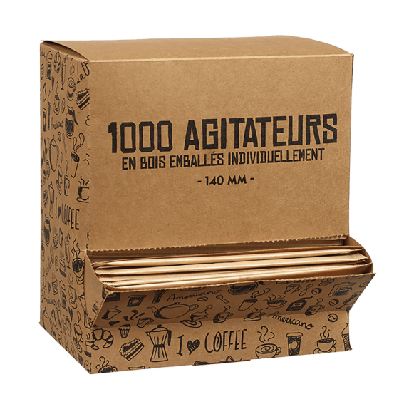 Agitateur bois emballé en boîte distributrice 140 mm