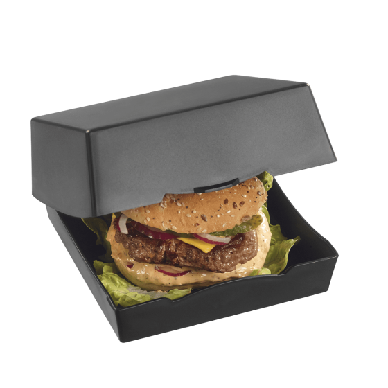 Scatola per hamburger LOOP con coperchio in PP 169x171 mm