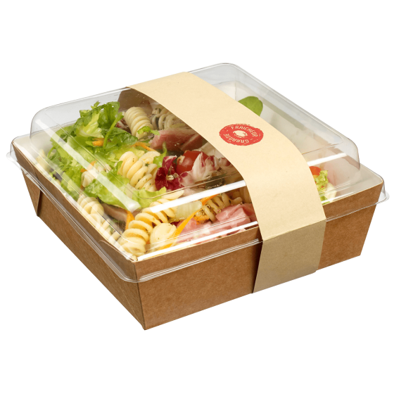 Barquette salade carton avec lamination + couv + bague 900ml
