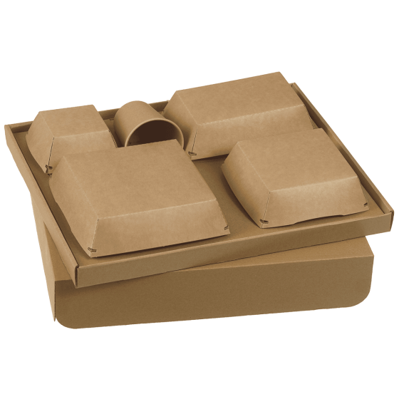 Kit vassoio pasti Ecokraft stoviglie Quartz o cartone + pos