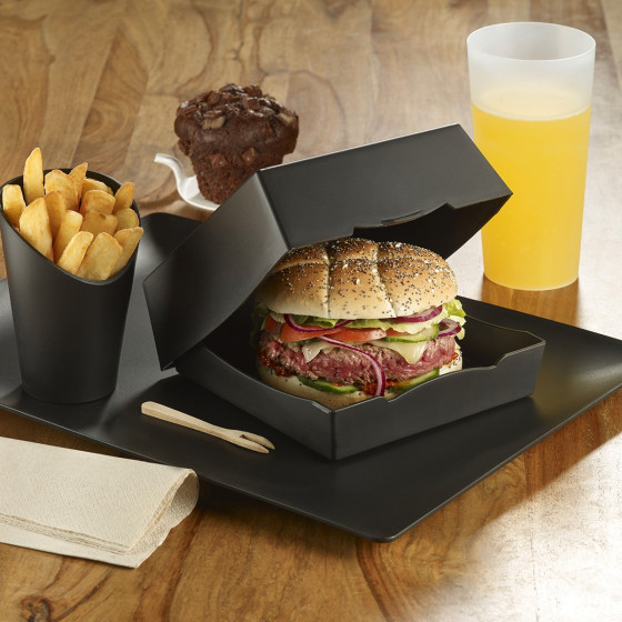 Scatola per hamburger LOOP con coperchio in PP 169x171 mm