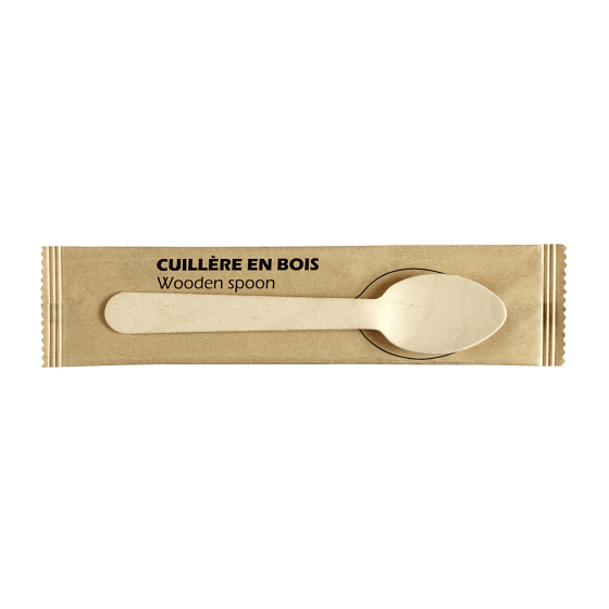 Petite cuillère bois emballée 140 mm Petite cuillère bois emballée 140 mm