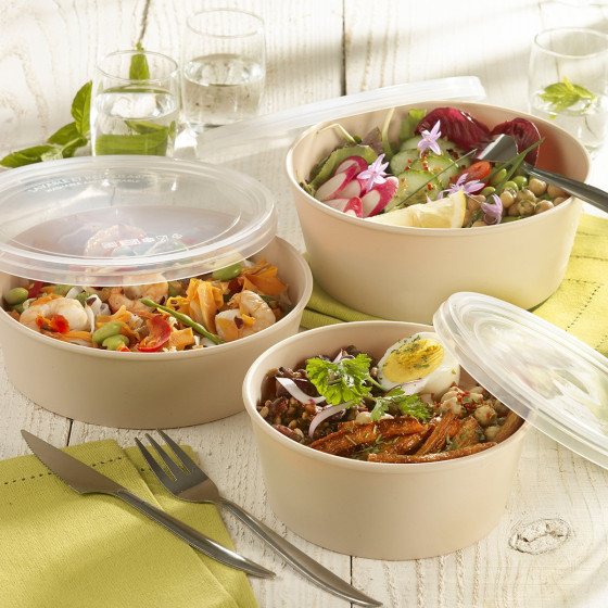 Insalatiera LOOP + coperchio in PP beige chiaro 1.000 ml