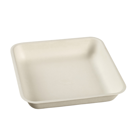 Piatto quadrato in polpa di canna da 192 x 192 x 35 mm