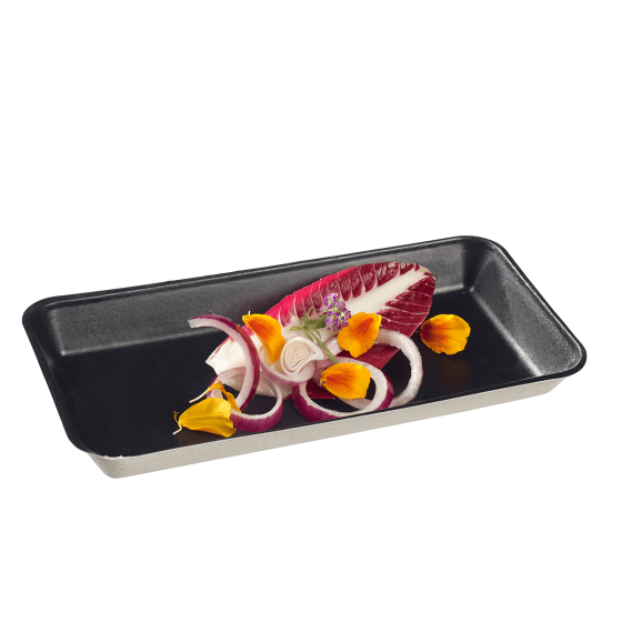 Piatto Kanopée in polpa di canna laminato nero da 200x100 mm