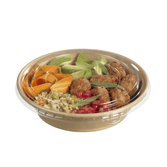 Saladier rond conique 750 ml Ecokraft avec couvercle PET