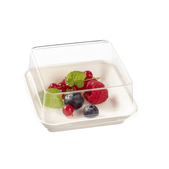 Piatto Kanopée in polpa di canna laminato da 100x100 mm