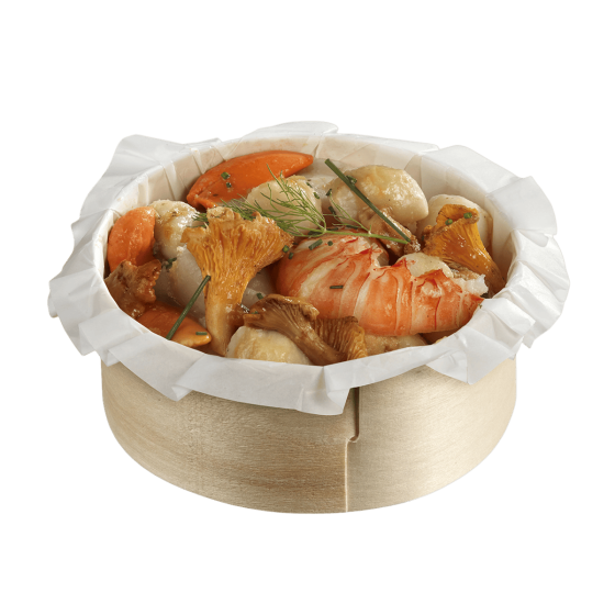 Teglia circolare in legno con cocca + carta da forno Ø130 mm