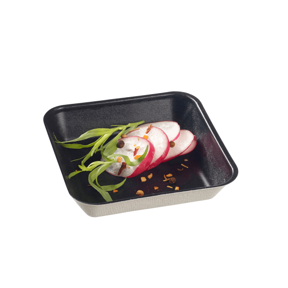 Assiette Kanopée 100x100x20 mm pulpe laminée noire PE sans PFAS